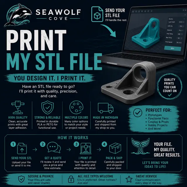 Print My STL File: a model on screen and the printed bracket