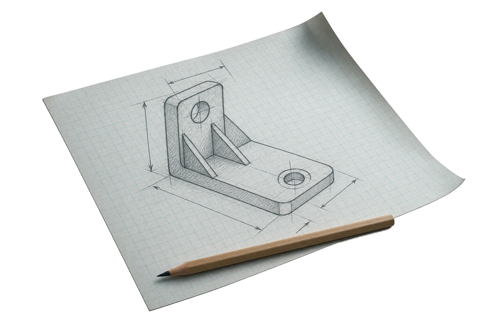 A pencil sketch of the same bracket on graph paper